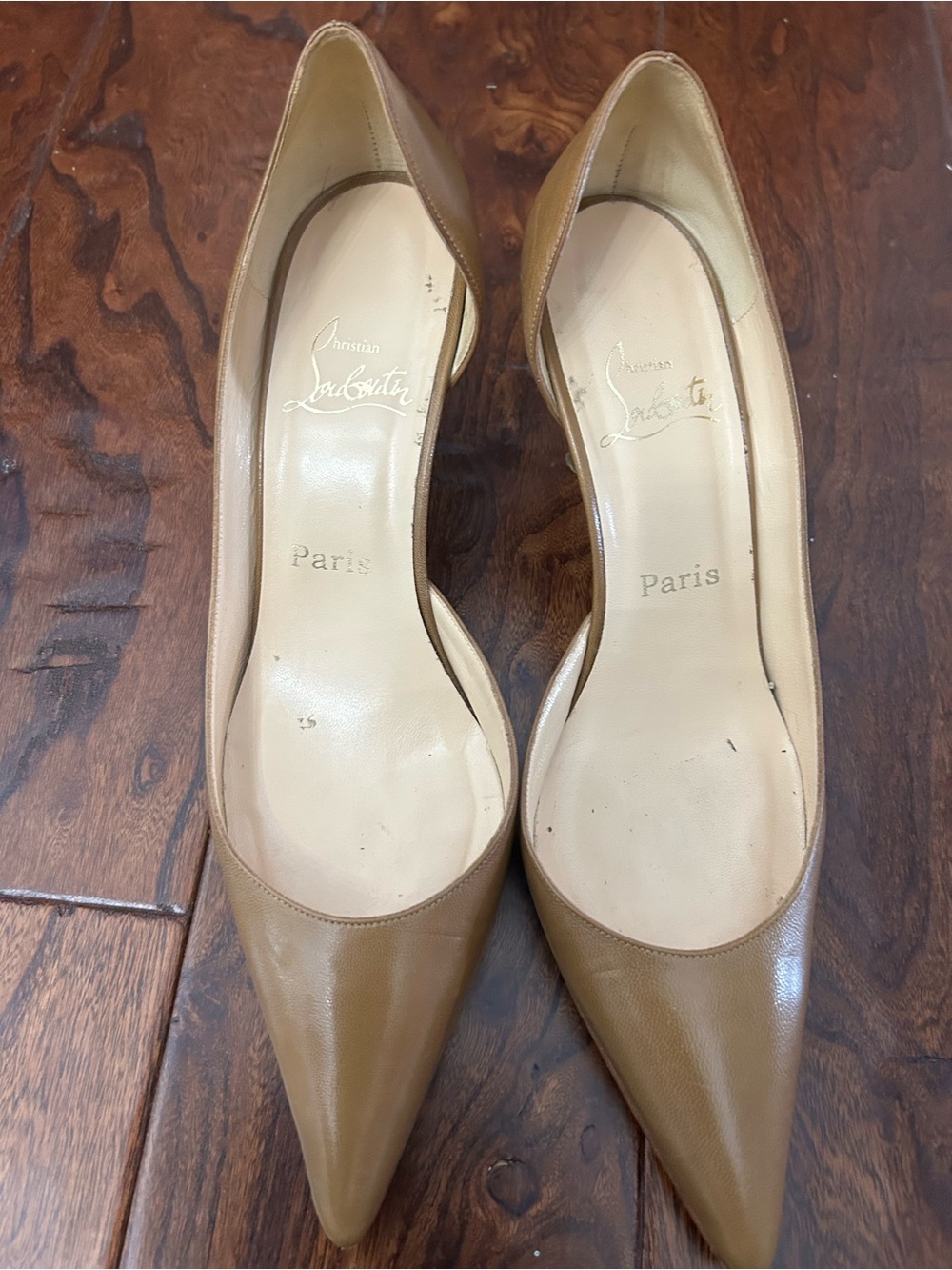 Christian Louboutin Beige Pointed-Toe Leather Pumps